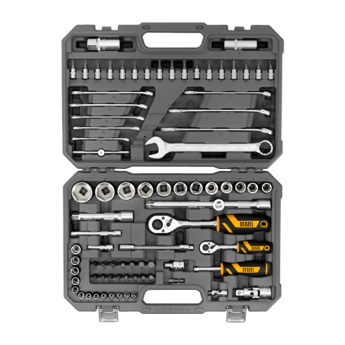 Набор инструментов, 1/2", 1/4", CrV, S2, пластиковый кейс, 82 предмета Denzel по ценам производителя в Екатеринбурге с доставкой по всей России