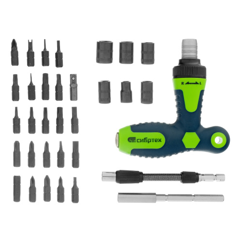 Отвертка Т-образная реверсивная с набором бит, торцевых головок, 33 предмета, CrV Сибртех по ценам производителя в Екатеринбурге с доставкой по всей России