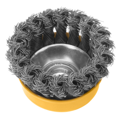 Щетка для УШМ, 75 мм, "Чашка", крученая нержавеющая проволока 0.5 мм, М14 Denzel по ценам производителя в Екатеринбурге с доставкой по всей России