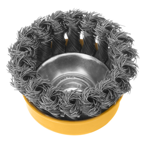 Щетка для УШМ, 75 мм, "Чашка", крученая нержавеющая проволока 0.5 мм, М14 Denzel по ценам производителя в Екатеринбурге с доставкой по всей России
