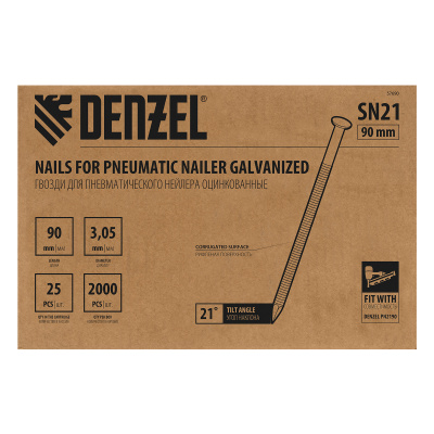 Гвозди для пнев. нейлера (оцинк.) длина - 90 мм, диам. - 3,05 мм, 2000 шт. Denzel по ценам производителя в Екатеринбурге с доставкой по всей России
