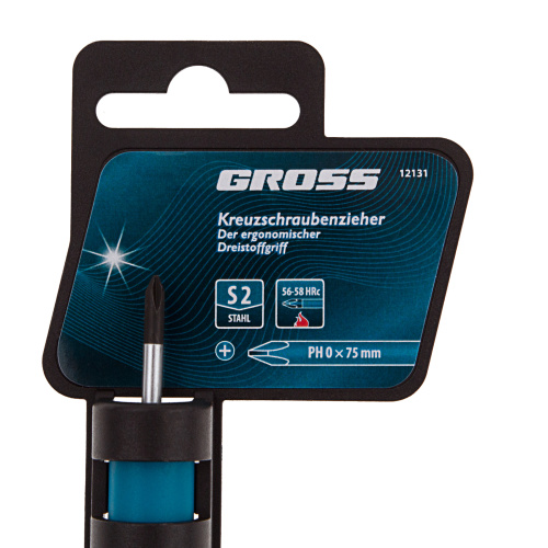 Отвертка PH0 x 75 мм, S2, трехкомпонентная рукоятка Gross по ценам производителя в Екатеринбурге с доставкой по всей России