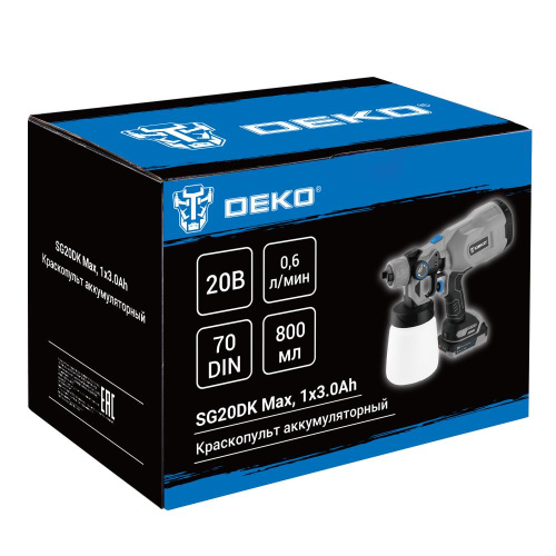 Краскопульт аккумуляторный DEKO SG20DK Max, 20В, 800 мл, 1x3.0Ач по ценам производителя в Екатеринбурге с доставкой по всей России
