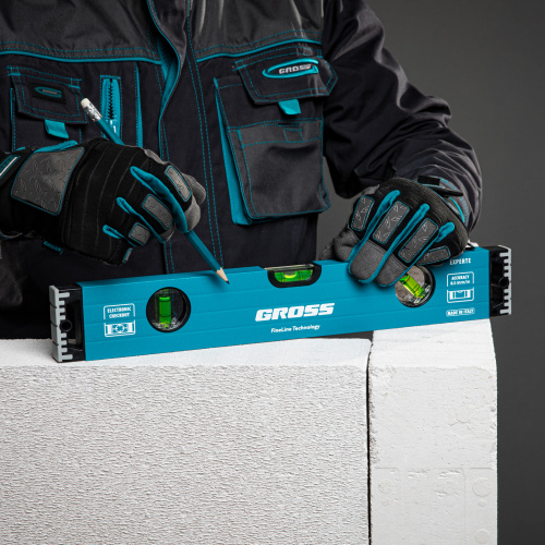 Уровень алюминиевый, 400 мм, усиленный с ударопрочными заглушками, 3 глазка Gross по ценам производителя в Екатеринбурге с доставкой по всей России