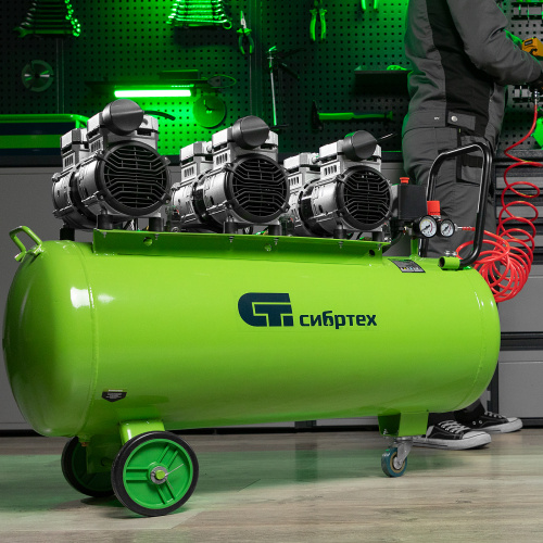 Компрессор безмаслянный малошумный МБ 2250/100, 2250 Вт, 100л, 400 л/мин Сибртех по ценам производителя в Екатеринбурге с доставкой по всей России