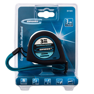 Рулетка "Ergonomisch",3 м x 16 мм,магнитный обрезиненный зацеп Gross по ценам производителя в Екатеринбурге с доставкой по всей России