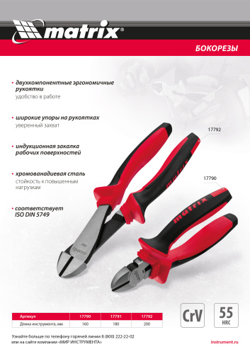 Бокорезы, 180 мм, хром-ванадий, двухкомпонентные рукоятки Matrix купить в Москве с доставкой по всей России | ProtosMarket.ru