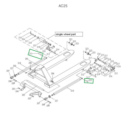 Ось крепления рычага силового блока к подвильной тяге для гидравлических тележек JC20 по ценам производителя в Екатеринбурге с доставкой по всей России