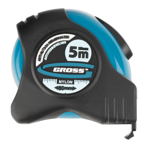 Рулетка "Schlagfest",5 м x 25 мм,магнитный обрезиненный зацеп,двусторонняя шкала,Нейлоновое покрытие,автоматическая фиксация Gross по ценам производителя в Екатеринбурге с доставкой по всей России