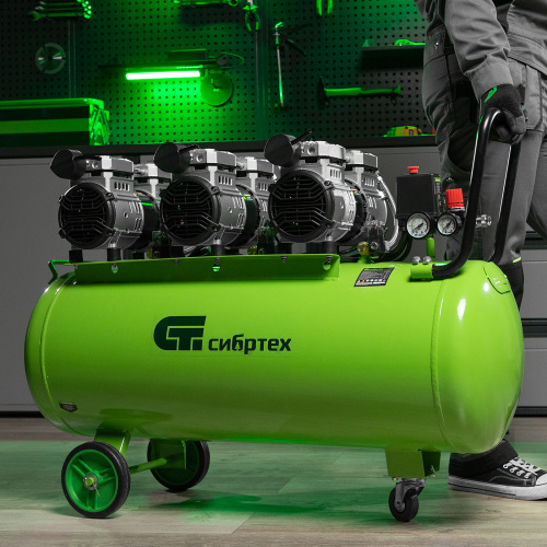 Компрессор безмаслянный малошумный МБ 2250/100, 2250 Вт, 100л, 400 л/мин Сибртех по ценам производителя в Екатеринбурге с доставкой по всей России