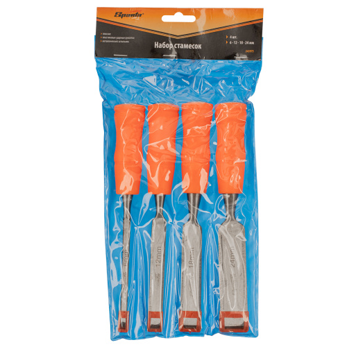 Набор стамесок 4 шт, 6-12-18-24 мм, плоские, пластиковые ударные рукоятки Sparta по ценам производителя в Екатеринбурге с доставкой по всей России