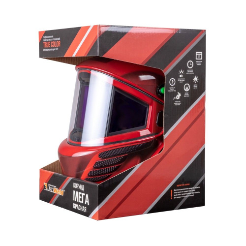 Маска сварщика КОРУНД МЕГА красная (ф-р MEGA LED) в коробке по ценам производителя в Екатеринбурге с доставкой по всей России