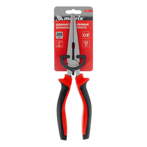 Длинногубцы прямые, 200 мм, хром-ванадий, двухкомпонентные рукоятки Matrix по ценам производителя в Екатеринбурге с доставкой по всей России