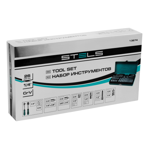 Набор торцевых головок с трещоткой, 1/4", 26 предметов Stels по ценам производителя в Екатеринбурге с доставкой по всей России