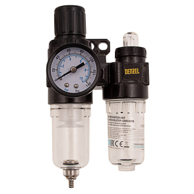 Блок подготовки воздуха регулятор-фильтр-лубрикатор FLR1500, 10 бар, 1500 л/мин, 1/4" Denzel по ценам производителя в Екатеринбурге с доставкой по всей России