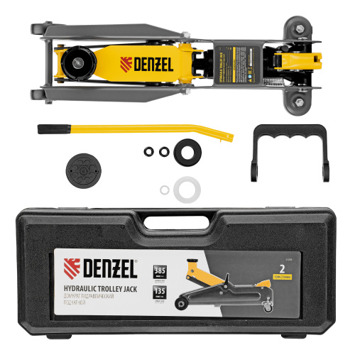 Домкрат гидравлический подкатной, 2 т, 135-385 мм, в пласт. кейсе Denzel по ценам производителя в Екатеринбурге с доставкой по всей России
