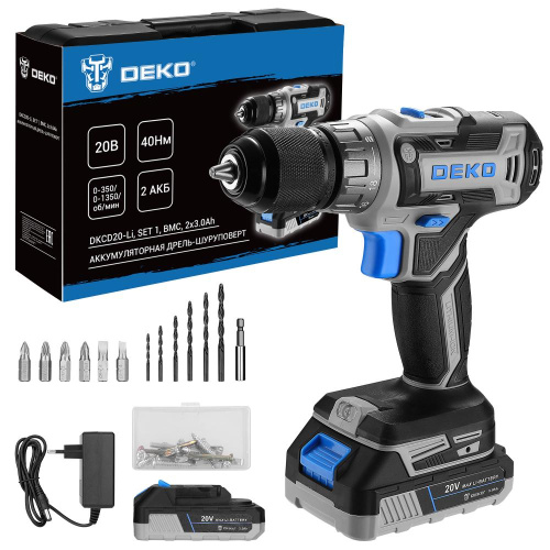 Аккумуляторная дрель-шуруповерт DEKO DKCD20-Li SET1, 2x3.0Ач по ценам производителя в Екатеринбурге с доставкой по всей России
