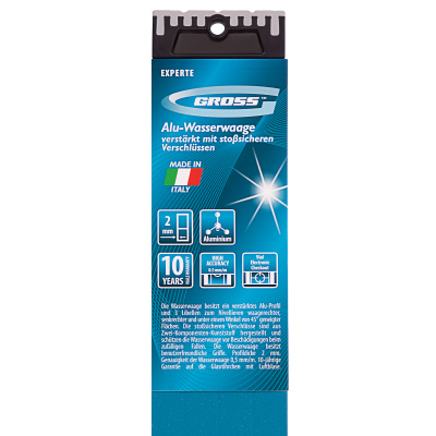 Уровень алюминиевый, 1800 мм, усиленный с ударопрочными заглушками, рукоятки, 3 глазка Gross по ценам производителя в Екатеринбурге с доставкой по всей России