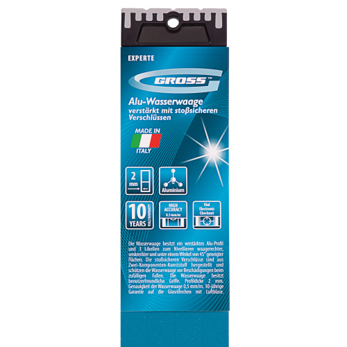 Уровень алюминиевый, 1800 мм, усиленный с ударопрочными заглушками, рукоятки, 3 глазка Gross по ценам производителя в Екатеринбурге с доставкой по всей России