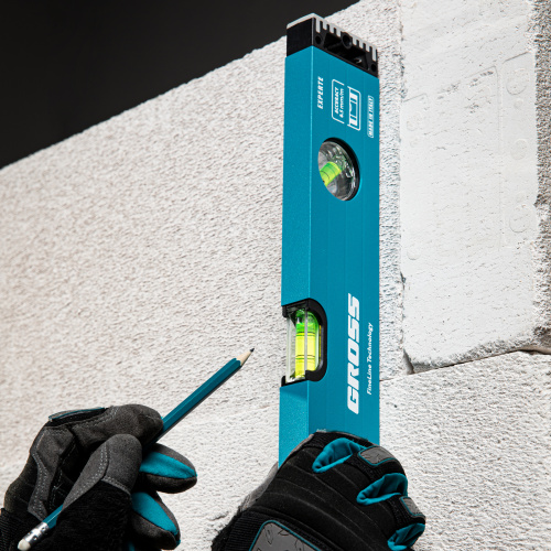 Уровень алюминиевый, 400 мм, усиленный с ударопрочными заглушками, 3 глазка Gross по ценам производителя в Екатеринбурге с доставкой по всей России