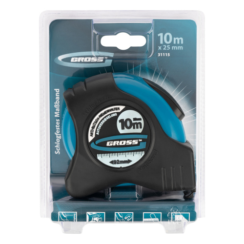 Рулетка "Schlagfest",10 м x 25 мм,магнитный обрезиненный зацеп,двусторонняя шкала,автоматическая фиксация Gross по ценам производителя в Екатеринбурге с доставкой по всей России