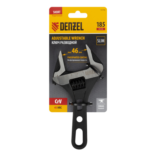 Ключ разводной 185 мм, CrV, кованый, укороченная рукоятка Denzel по ценам производителя в Екатеринбурге с доставкой по всей России