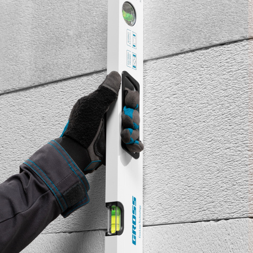 Уровень алюминиевый, 800 мм, усиленный, рукоятки, фрезерованный, 3 глазка, магнитный Gross по ценам производителя в Екатеринбурге с доставкой по всей России