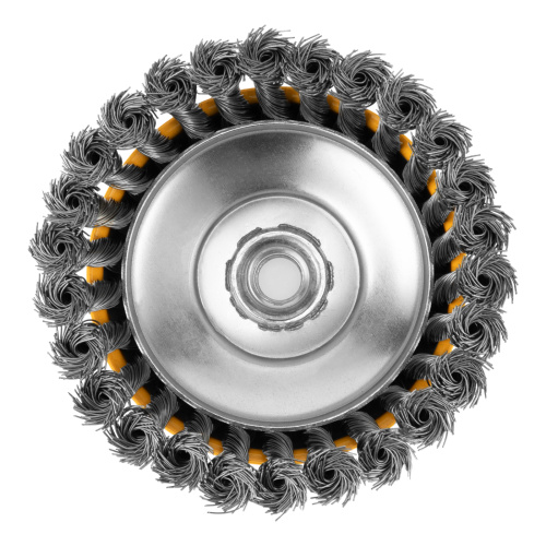 Щетка для УШМ, 125 мм, "Чашка", крученая нержавеющая проволока 0.5 мм, М14 Denzel по ценам производителя в Екатеринбурге с доставкой по всей России