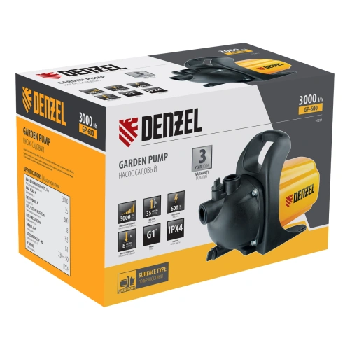 Садовый поверхностный насос GP 600, 600 Вт, 3000 л/ч, подъем 35 м, пластик Denzel по ценам производителя в Екатеринбурге с доставкой по всей России