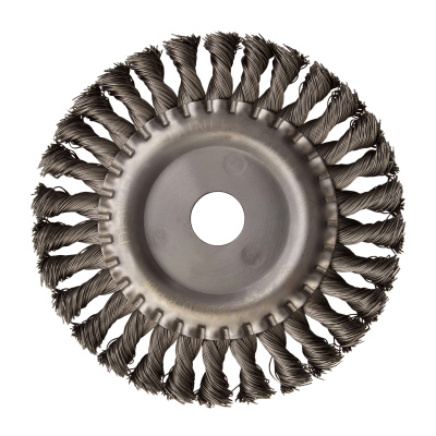 Щетка для УШМ, 150 мм, "Плоская", крученая нержавеющая проволока 0.5мм, посадка 22.2 мм Denzel по ценам производителя в Екатеринбурге с доставкой по всей России