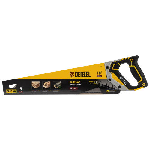 Ножовка по дереву, 450 мм, 9 TPI, зуб 3D, металлопластиковая рукоятка Denzel по ценам производителя в Екатеринбурге с доставкой по всей России