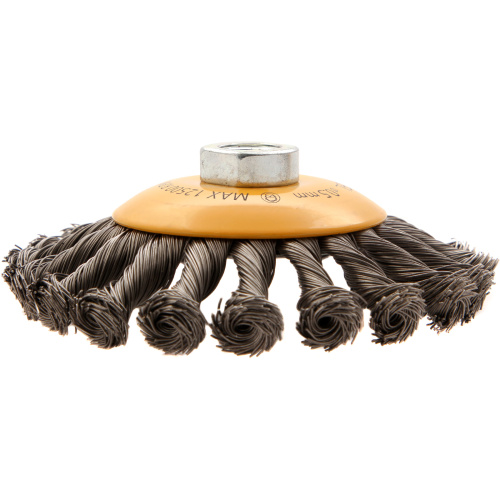 Щетка для УШМ, 125 мм, "Тарелка", крученая нержавеющая проволока 0.5 мм, М14 Denzel по ценам производителя в Екатеринбурге с доставкой по всей России