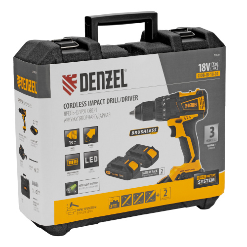 Дрель-шуруповерт аккумуляторная ударная бесщет CIDB-IB-18-02, Li-Ion, 18 В, 2 акк. Denzel по ценам производителя в Екатеринбурге с доставкой по всей России