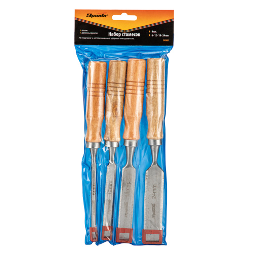 Набор стамесок, 6-12-18-24 мм, плоские, деревянные рукоятки Sparta по ценам производителя в Екатеринбурге с доставкой по всей России