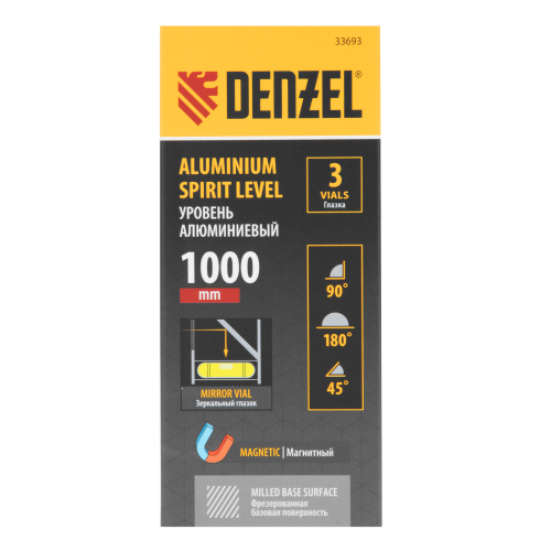 Уровень алюминиевый, магнит, фрезерованный, 3 глазка (1 зеркал.) 0,5 мм/м, 1000 мм Denzel по ценам производителя в Екатеринбурге с доставкой по всей России