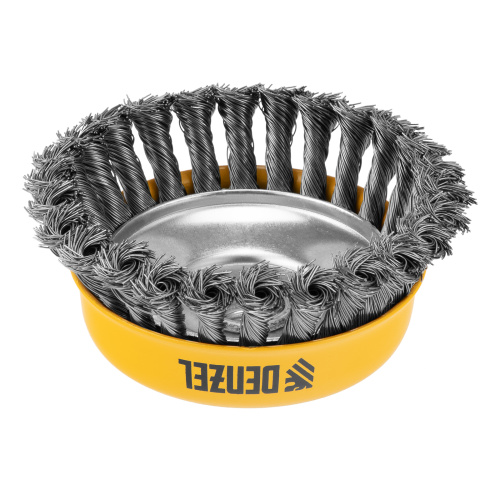 Щетка для УШМ, 125 мм, "Чашка", крученая нержавеющая проволока 0.5 мм, М14 Denzel по ценам производителя в Екатеринбурге с доставкой по всей России