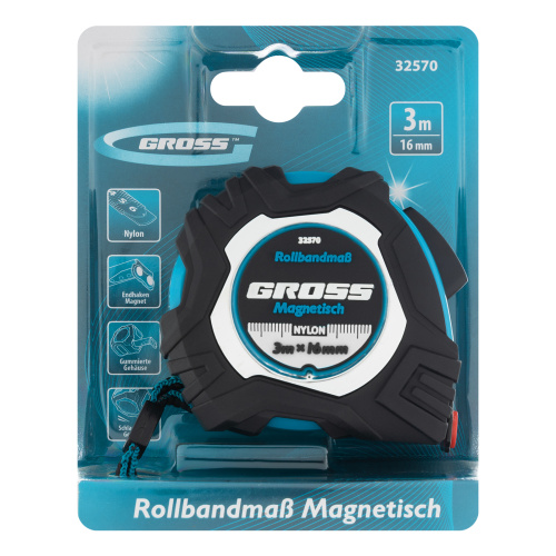 Рулетка Magnetisch 3 м х 16 мм,обрезиненный корпус,автоматическая фиксация,Нейлоновое покрытиеытие,зацеп с магнитом Gross по ценам производителя в Екатеринбурге с доставкой по всей России