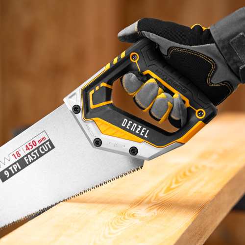 Ножовка по дереву, 450 мм, 9 TPI, зуб 3D, металлопластиковая рукоятка Denzel по ценам производителя в Екатеринбурге с доставкой по всей России
