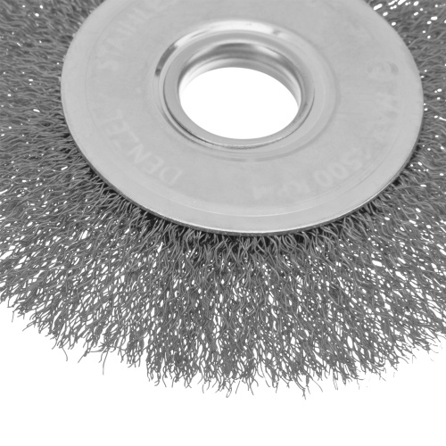 Щетка для УШМ, 125 мм, "Плоская", витая нержавеющая проволока 0.3 мм, посадка 22.2 мм Denzel по ценам производителя в Екатеринбурге с доставкой по всей России