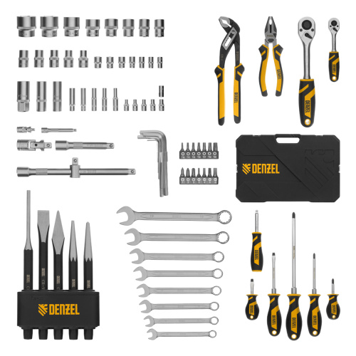 Набор инструментов, 1/2", 1/4", CrV, S2, пластиковый кейс, 84 предмета Denzel по ценам производителя в Екатеринбурге с доставкой по всей России