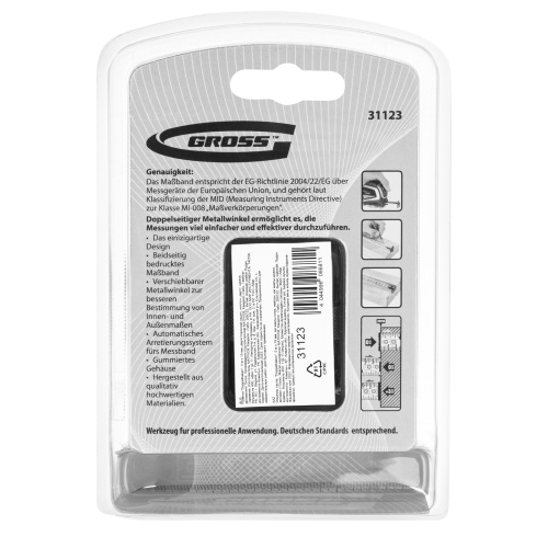 Рулетка "Doppelhaken",5 м x 19 мм,двухсторонний зацеп,Нейлон,двусторонняя шкала,автоматическая фиксация Gross по ценам производителя в Екатеринбурге с доставкой по всей России