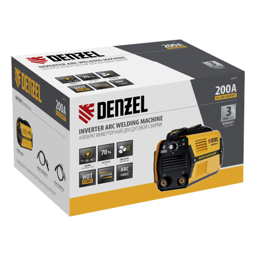 Аппарат инверторный дуговой сварки DS-200 Compact, 200 А, ПВ 70%, диаметр электрода 1.6-5 мм Denzel по ценам производителя в Екатеринбурге с доставкой по всей России