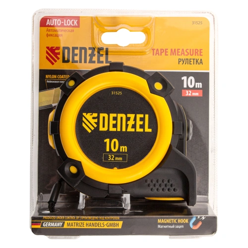 Рулетка 10м х 32мм, автоматич. фиксац., нейлон. покрытие, магнит. зацеп, двухстор. разметка Denzel по ценам производителя в Екатеринбурге с доставкой по всей России