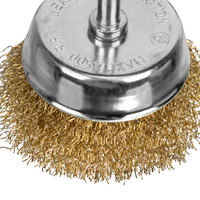 Щетка для дрели, 65 мм, "чашка" со шпилькой, латунированная витая проволока Matrix по ценам производителя в Екатеринбурге с доставкой по всей России