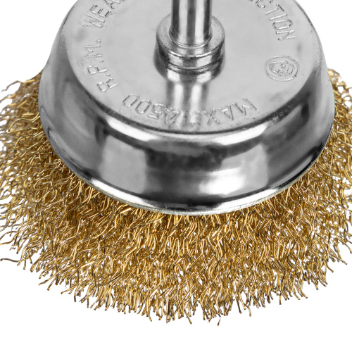 Щетка для дрели, 65 мм, "чашка" со шпилькой, латунированная витая проволока Matrix по ценам производителя в Екатеринбурге с доставкой по всей России