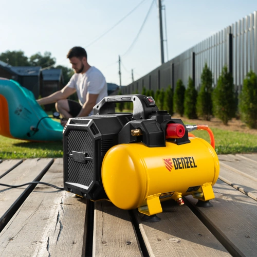 Компрессор  DLS750/6 безмасляный малошумный 750 Вт, 140 л/мин,ресивер 6 л Denzel по ценам производителя в Екатеринбурге с доставкой по всей России