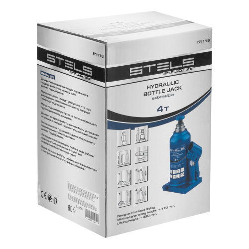 Домкрат гидравлический бутылочный телескопический, 4 т, H подъема 170-420 мм Stels по ценам производителя в Екатеринбурге с доставкой по всей России