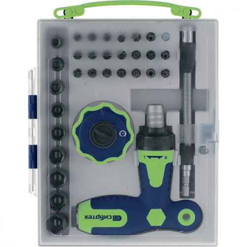 Отвертка Т-образная и трещотка, реверсивные с набором бит, торцевых головок, 34 предмета, CrV Сибртех по ценам производителя в Екатеринбурге с доставкой по всей России