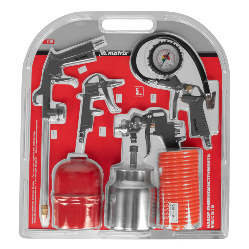 Набор пневмоинструмента, 5 предметов, быстросъемное соединение, краскораспылитель с нижним бачком Matrix по ценам производителя в Екатеринбурге с доставкой по всей России
