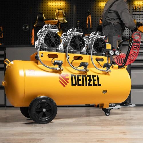 Компрессор безмасляный, малошумный DLS 1800/100,1800 Вт, 3x600, 100 л, 345 л/мин Denzel по ценам производителя в Екатеринбурге с доставкой по всей России